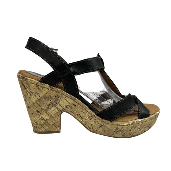 Born Concept BOC Wedge Cork Heel Black Strap Sandals size 10 - Picture 10 of 16